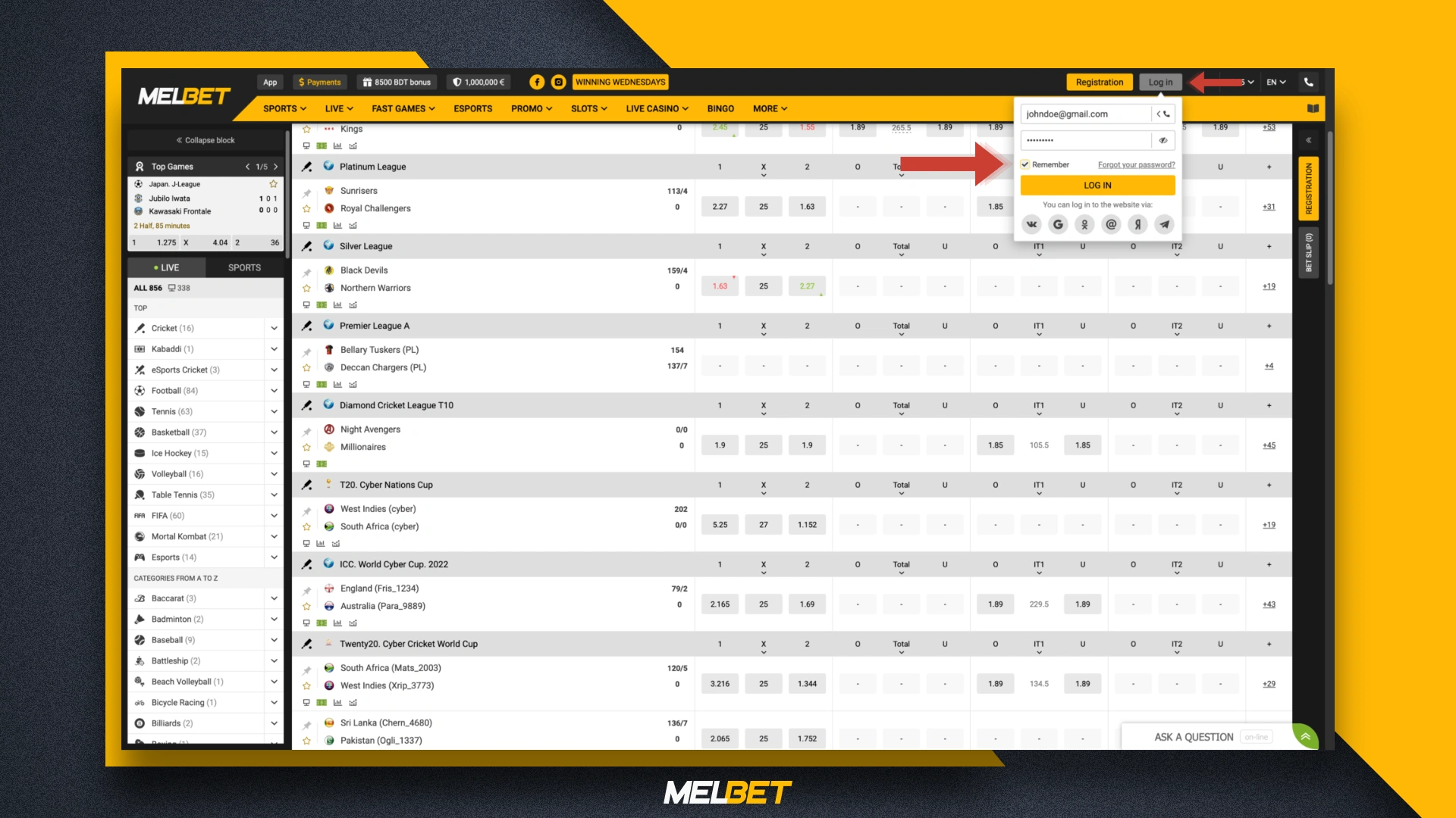 Starting the Melbet registration process